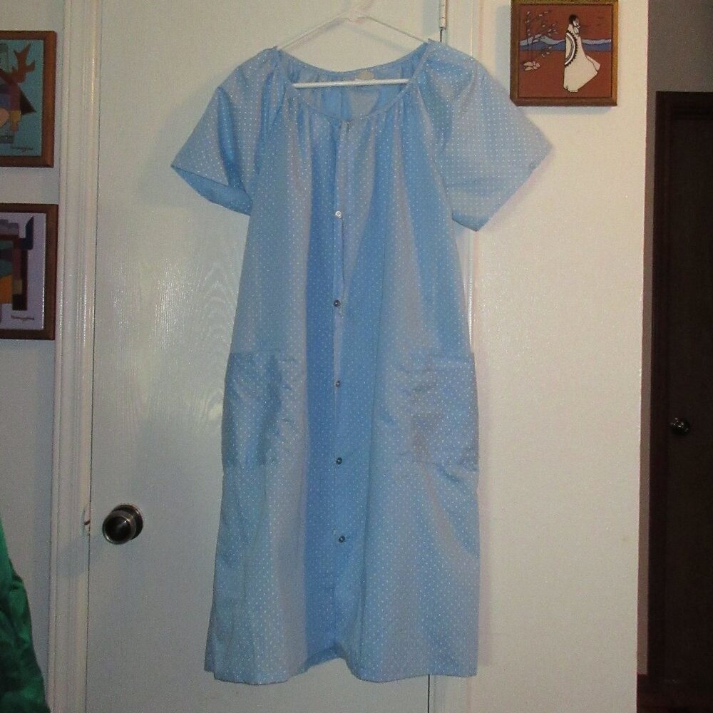 HEDY LINN CASUALS Blue White Short Sleeve Duster Dress Medium